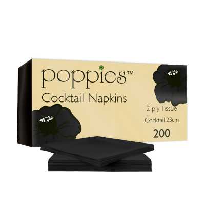 Poppies Black Cocktail Napkin 24x24cm 2ply (4000)