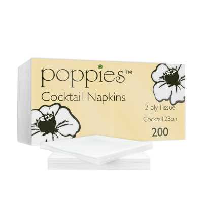 Poppies White Cocktail Napkin 24x24cm 2ply (4000)